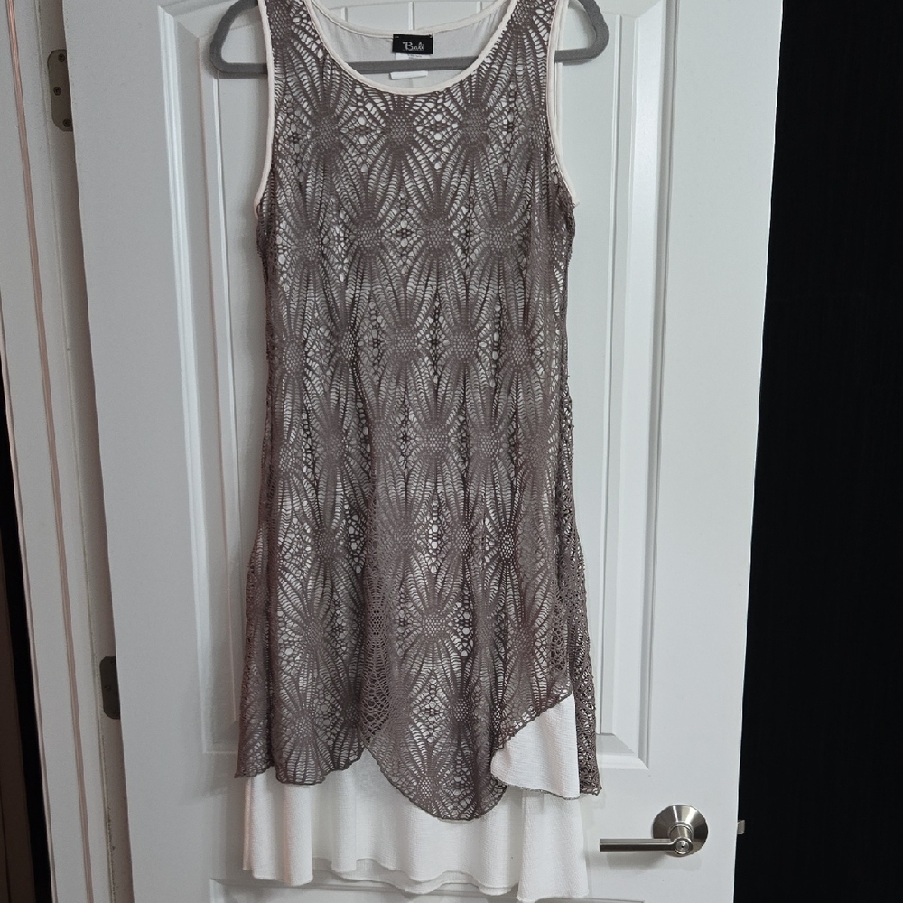 T Tahari Sequin Embellished Asymmetrical Mini Dress Brown and White